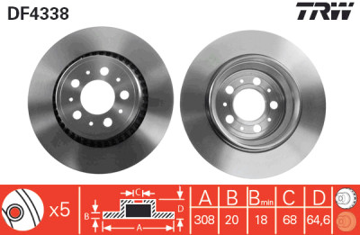 Conjunto de (2) discos de freio TRW DF4338