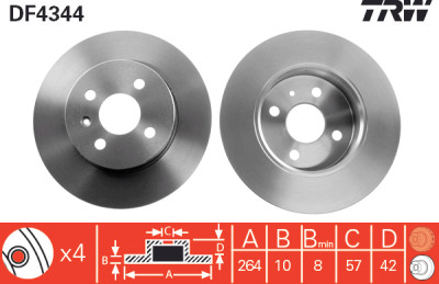 Conjunto de (2) discos de freio TRW DF4344