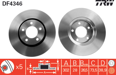 Conjunto de (2) discos de freio TRW DF4346