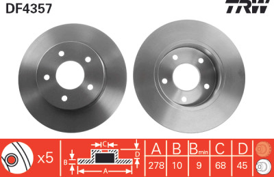 Conjunto de (2) discos de freio TRW DF4357