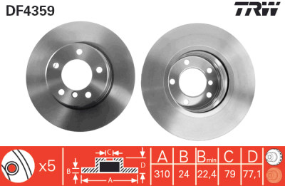 Conjunto de (2) discos de freio TRW DF4359