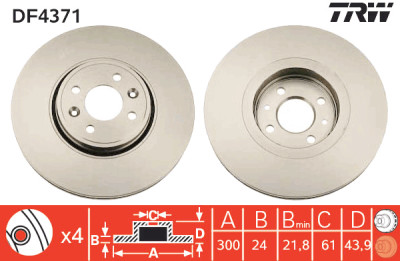 Conjunto de (2) discos de freio TRW DF4371