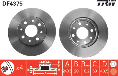 Conjunto de (2) discos de freio TRW DF4375