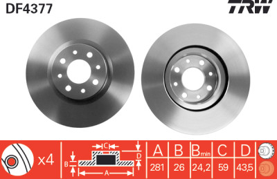 Conjunto de (2) discos de freio TRW DF4377