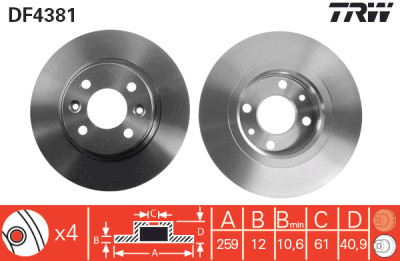 Conjunto de (2) discos de freio TRW DF4381