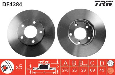 Conjunto de (2) discos de freio TRW DF4384