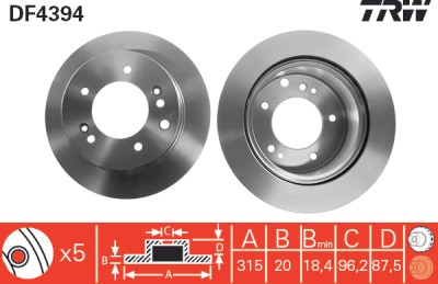 Conjunto de (2) discos de freio TRW DF4394