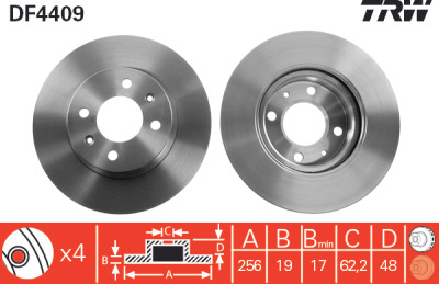 Conjunto de (2) discos de freio TRW DF4409