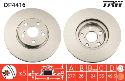 Conjunto de (2) discos de freio TRW DF4416
