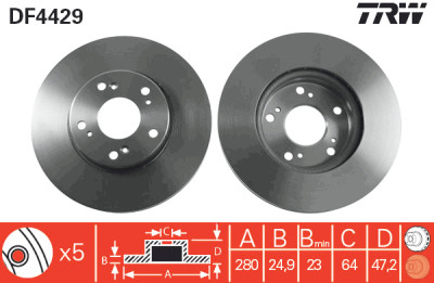 Conjunto de (2) discos de freio TRW DF4429