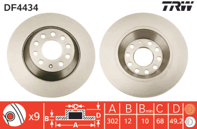 Conjunto de (2) discos de freio TRW DF4434