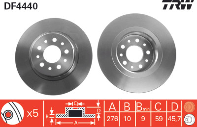 Conjunto de (2) discos de freio TRW DF4440