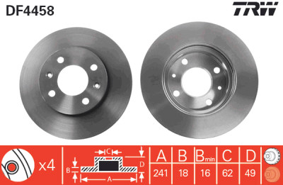 Conjunto de (2) discos de freio TRW DF4458