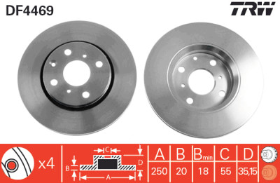 Conjunto de (2) discos de freio TRW DF4469