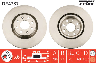Conjunto de (2) discos de freio TRW DF4737