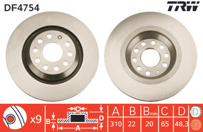 Conjunto de (2) discos de freio TRW DF4754