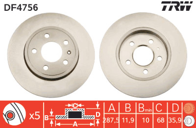 Conjunto de (2) discos de freio TRW DF4756