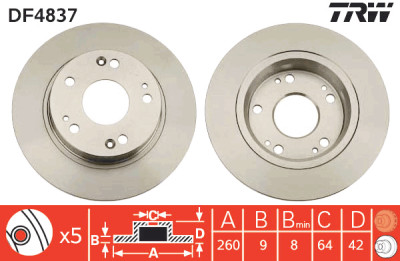 Conjunto de (2) discos de freio TRW DF4837