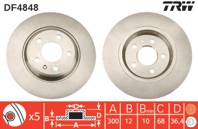 Conjunto de (2) discos de freio TRW DF4848