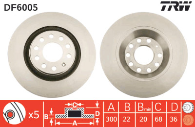 Conjunto de (2) discos de freio TRW DF6005