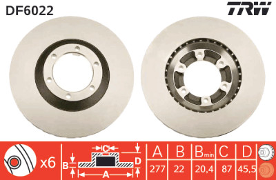 Conjunto de (2) discos de freio TRW DF6022