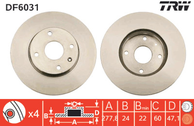 Conjunto de (2) discos de freio TRW DF6031