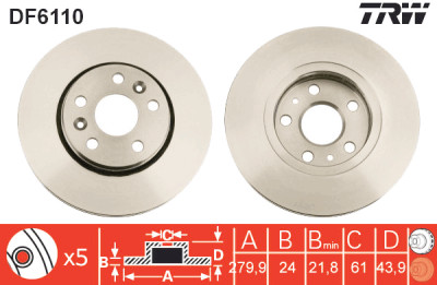 Conjunto de (2) discos de freio TRW DF6110