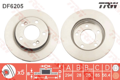 Conjunto de (2) discos de freio TRW DF6205