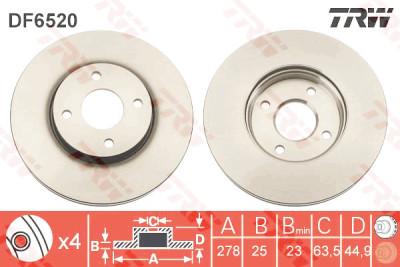 Conjunto de (2) discos de freio TRW DF6520