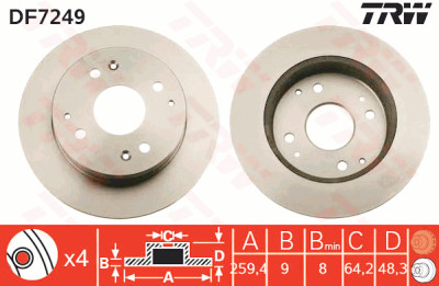 Conjunto de (2) discos de freio TRW DF7249