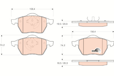 Conjunto de 4 pastilhas de freio para freios COTEC TRW GDB1200