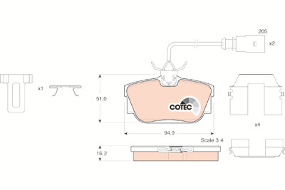 Conjunto de 4 pastilhas de freio COTEC TRW GDB1326