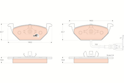 Conjunto de 4 pastilhas de freio COTEC TRW GDB1386