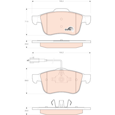Conjunto de 4 pastilhas de freio COTEC TRW GDB1647