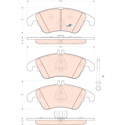 Conjunto de 4 pastilhas de freio COTEC TRW GDB1737