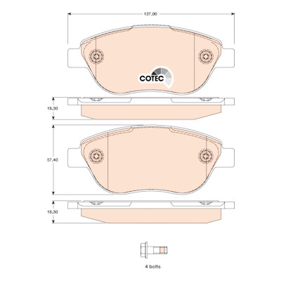 Conjunto de 4 pastilhas de freio COTEC TRW GDB1750