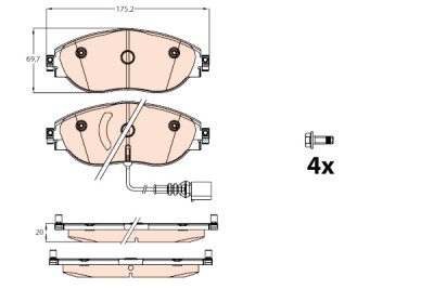 Conjunto de 4 pastilhas de freio TRW GDB2114