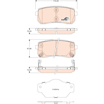 Conjunto de 4 pastilhas de freio COTEC TRW GDB3449