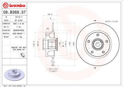Conjunto de discos de freio BREMBO 08.B369.37