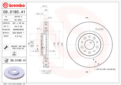Jogo de discos de freio BREMBO 09.5180.41