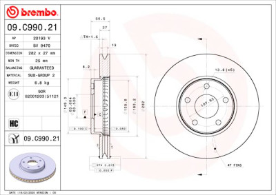 Conjunto de discos de freio BREMBO 09.C990.21