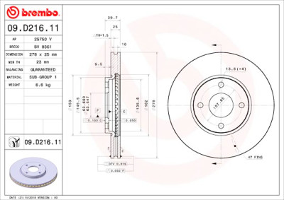 Conjunto de discos de freio BREMBO 09.D216.11