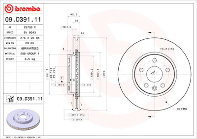 Conjunto de discos de freio BREMBO 09.D391.11