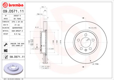 Conjunto de discos de freio BREMBO 09.D571.11