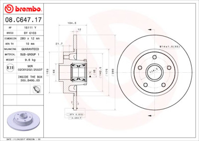 Disco de freio BREMBO 08.C647.17
