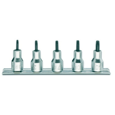Conjunto de 5 soquetes macho para parafusos com pegada Torx® resistente a adulteração no suporte