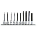 Conjunto de 10 soquetes longos para parafusos de soquete Torx® com suporte