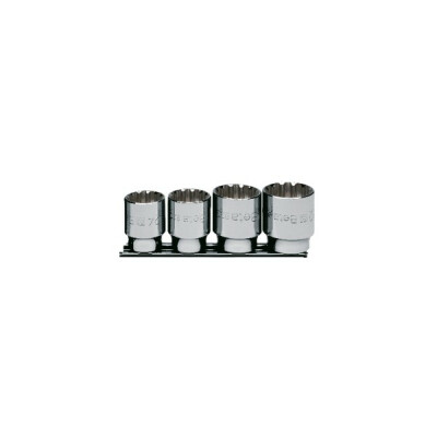 Conjunto de soquete multicanal com quadrado fêmea de 1/2", soquete sextavado, cromado