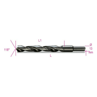 Broca série curta em aço HSS, cilíndrica, brunida, com haste reduzida (diâmetro 13 mm) diâmetro 14,5 MM