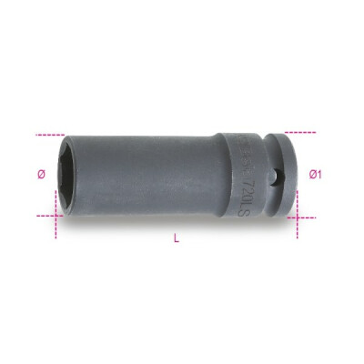 Soquete de impacto com soquete hexagonal quadrado fêmea 1/2" longa série fina fosfatada 30 MM diâmetro 40,5 MM